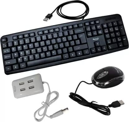 Quantum Hi-Tech QHM 7403/222 Wired USB Mouse, Keyboard & QHM6633 USB 4 Port Hub Combo Set (0.62 KG)