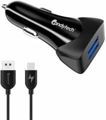 Candytech 3 Amp Qualcomm Certified Turbo Car Charger  (Black, With USB Cable)