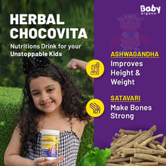 Babyorgano Herbal Chocovita 100% Ayurvedic Health & Nutritional Chocolate Flavor Drink for Kids l 15+ Ayurvedic Herbs l Kids Growth l Brain Development l Supports Weight & Height Gain l No Refined Sugar l FDCA Approved 300gm