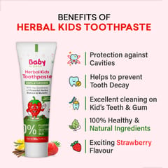 Babyorgano Herbal Kids Toothpaste, Non Gel, 50gm, with the goodness of Babool and Mulethi, Strawberry Flavour, Fluoride Free, SLS Free, 100% Ayurvedic, FDCA Approved