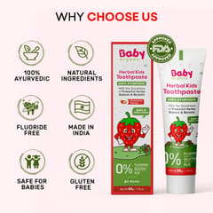 Babyorgano Herbal Kids Toothpaste, Non Gel, 50gm, with the goodness of Babool and Mulethi, Strawberry Flavour, Fluoride Free, SLS Free, 100% Ayurvedic, FDCA Approved