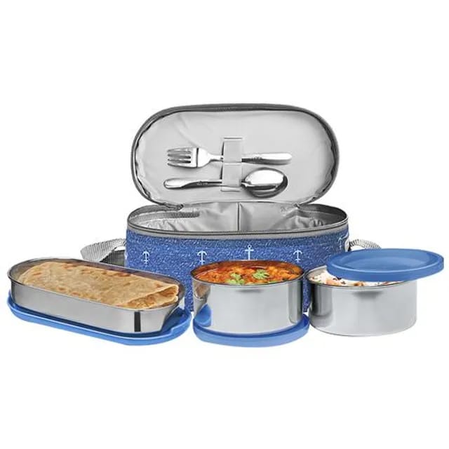 MILTON Corporate Lunch Stainless Steel Containers Set of 3, Blue 3 Containers Lunch Box (780 ml)