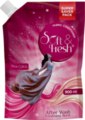 Soft & Fresh Pink Coral Fabric Conditioner Combo [Bottle + Pouch] (850ml+900ml) increase freshness and softness