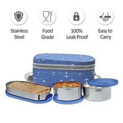 MILTON Corporate Lunch Stainless Steel Containers Set of 3, Blue 3 Containers Lunch Box (780 ml)