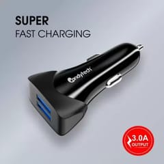 Candytech 3 Amp Qualcomm Certified Turbo Car Charger  (Black, With USB Cable)