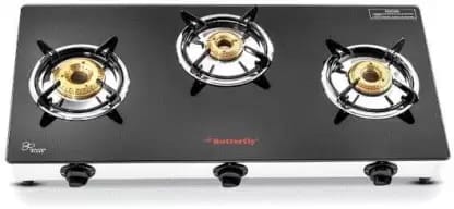 Butterfly Radiant Jumbo 3 Burner Glass Manual Gas Stove  (3 Burners)