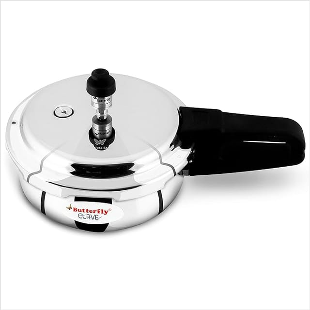 Butterfly Curve Stainless Steel Outer Lid Pressure Cooker, 2 Litre, Silver