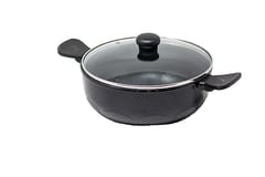 Butterfly Rock Die Cast Deep Kadai with Glass Lid (240 mm, Black)