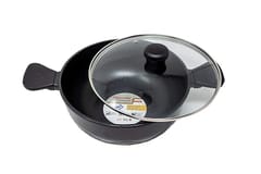 Butterfly Rock Die Cast Deep Kadai with Glass Lid (240 mm, Black)