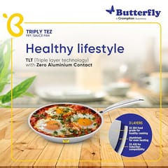 Butterfly Tez Triply Fry/Saute Pan - 26 CM with Glass Lid 2.0L