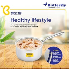 Butterfly Tez Triply Milk/Sauce Pan - 1.8 L with SS Lid 16 CM