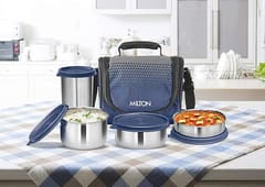 Milton Tasty 3 Stainless Steel Combo Lunch Box, 3 Containers (200 ml, 320 ml, 500 ml) and 1 Tumbler, 380 ml, Blue | Leak proof | Easy to carry | Odour Proof | Food Grade | Easy to Clean