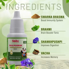 Babyorgano Baalprashan/Swarnaprashan Immunity Booster Drops For Kids l Concentration & Memory Booster 100% Ayurvedic l Pure 24CT Gold Extract l FDCA Approved, 0-15 years - 15ml