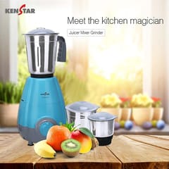 KENSTAR ROBUSTO 500 Watt | 3 Stainless Steel Mutlitfunctional Jar | Mixer Grinder_Blue & Grey