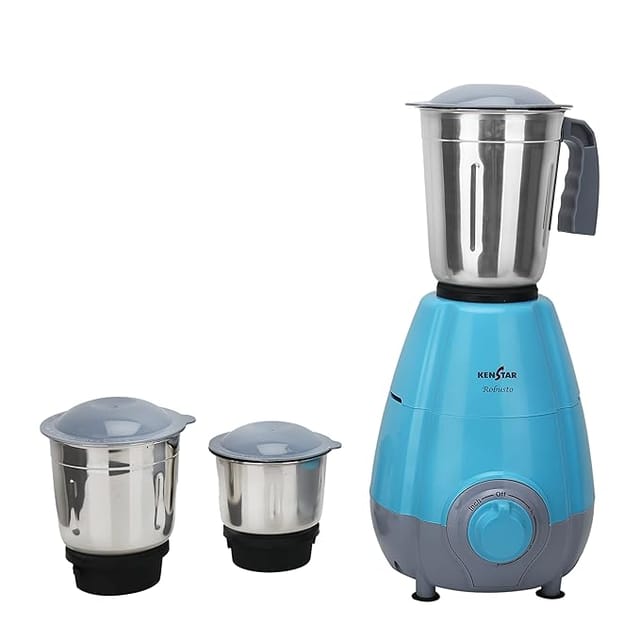 KENSTAR ROBUSTO 500 Watt | 3 Stainless Steel Mutlitfunctional Jar | Mixer Grinder_Blue & Grey