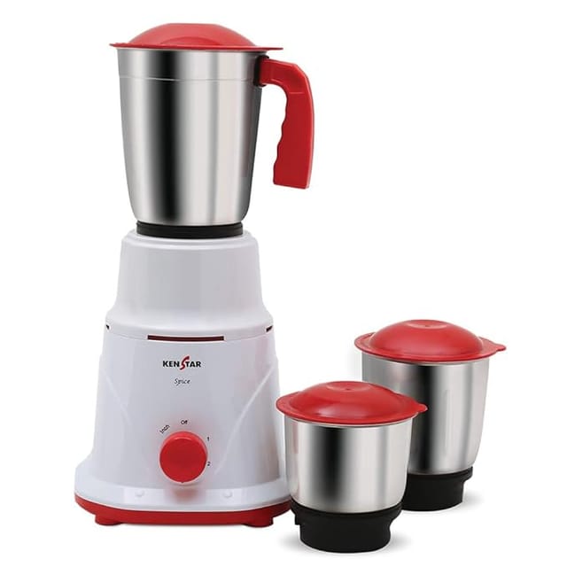 KENSTAR Spice 500-WATT Mixer GRINGER with 3 Jars (White & RED)