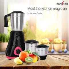 KENSTAR TUFEE 500 Watt | 3 Stainless Steel Mutlitfunctional Jar | Mixer Grinder_Black & Pink