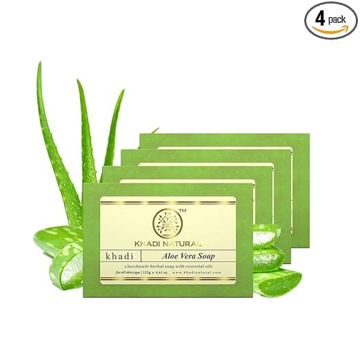 Khadi Natural Aloe Vera Soap | Natural Handmade Soap | Herbal Bathing Soap for Healthy Skin | Natural Soap with Essential Oils | Soap for Soft Skin| Suitable for All Skin Types | Pack of 4 | (125gm *4) (500gm)