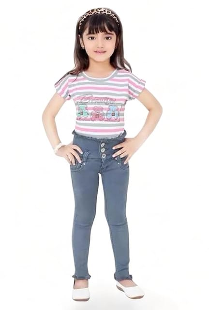 Iconic ME- Girls Plain Premium Denim Jeans (Grey)