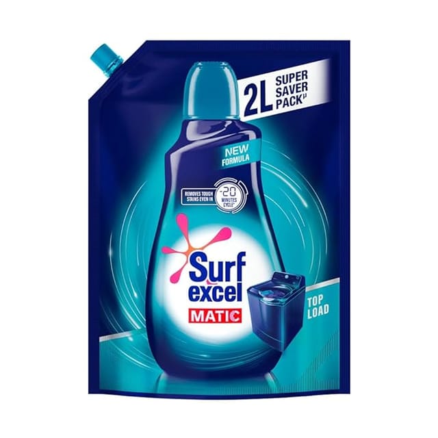 Surf Excel Matic Top Load Liquid Detergent 2 L Refill Pouch, Designed To Remove Tough Stains, For Top Load Washing Machines