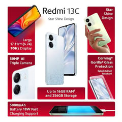 Redmi 13C (Starfrost White, 4GB RAM, 128GB Storage) | Powered by 4G MediaTek Helio G85 | 90Hz Display | 50MP AI Triple Camera