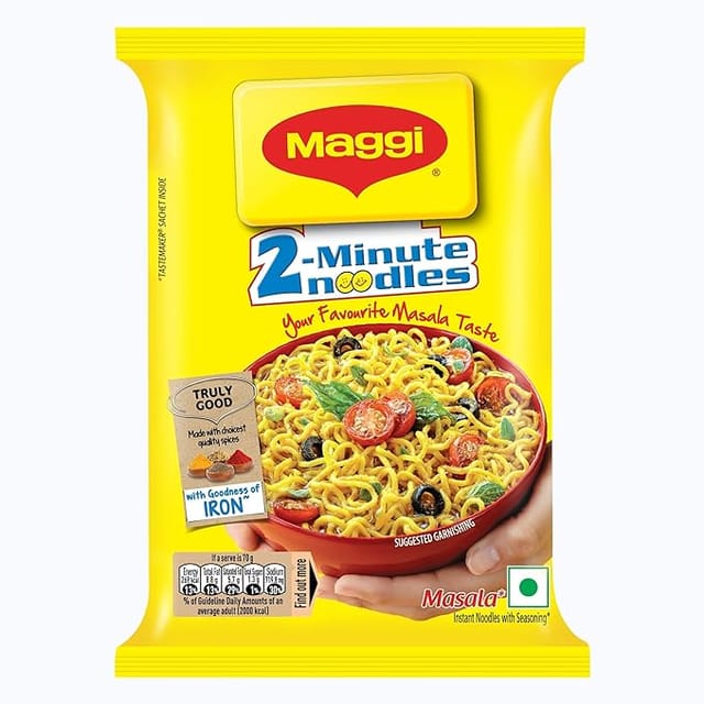 MAGGI 2-minute Instant Noodles, Masala Noodles with Goodness of Iron, Made with Choicest Quality Spices, Favourite Masala Taste, 70 grams Pouch