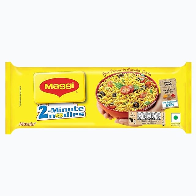 MAGGI 2-minute Instant Noodles, Masala Noodles with Goodness of Iron, Made with Choicest Quality Spices, Favourite Masala Taste, 280 grams Pouch