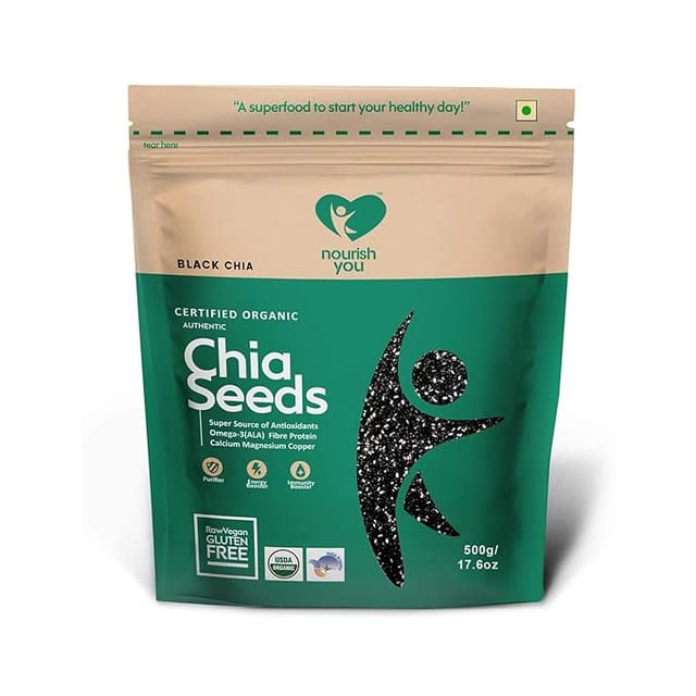 Nourish You Chia Seeds 500g - 100% Clean Chia Seeds for Eating | Certified Organic | Seeds for Weight Management | Rich in Calcium, Protein & Fiber, Omega 3 and Antioxidant | Healthy Snacks