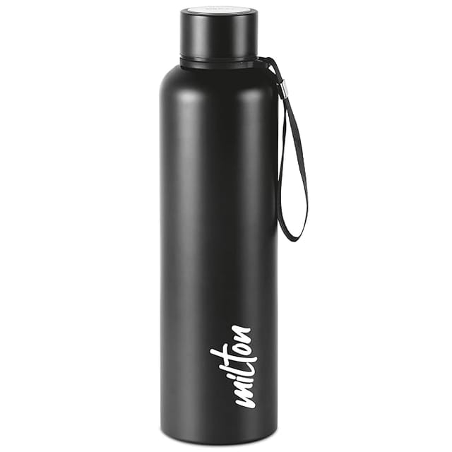 Milton Aura 1000 Thermosteel Bottle, 1.05 Litre, Black | 24 Hours Hot and Cold | Easy to Carry | Rust & Leak Proof | Tea | Coffee | Office| Gym | Home | Kitchen | Hiking | Trekking | Travel Bottle