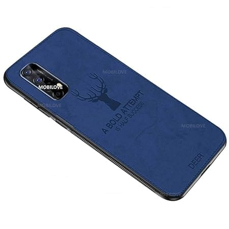 MOBILOVE Deer Pattern Cloth Texture Leather Finish Soft Fabric Case Hybrid Protective Case for | Realme 7 (Blue)