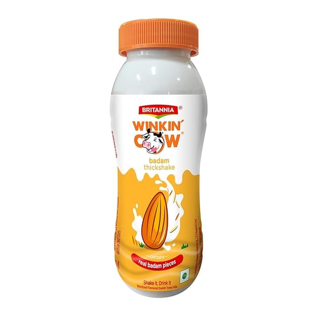 Britannia Winkin Cow Badam Flavoured Milk, 180 ml Pet Bottle