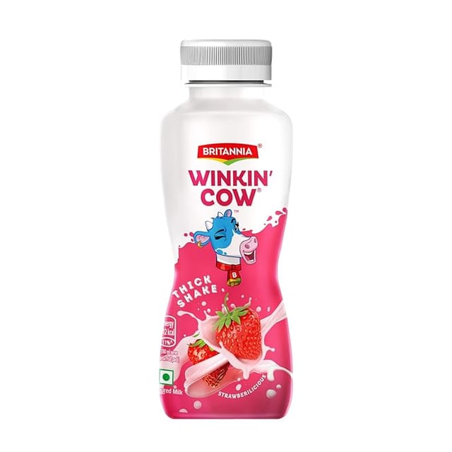 Britannia Winkin Cow Thick Milkshake Strawberry Pet Bottle, 180 Ml