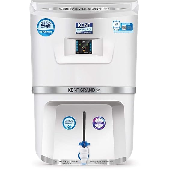 KENT Grand Star RO Water Purifier | 4 Years Free Service | Multiple Purification Process | RO + UV + UF + TDS Control + UV LED Tank | 9L Tank | 20 LPH Flow | Zero Water Wastage | Digital Display