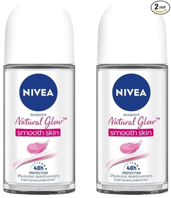 NIVEA Natural Glow Smooth Skin Deodorant Roll On for Women, 50ml (originally Whitening Smooth Skin) (Pack of 2)