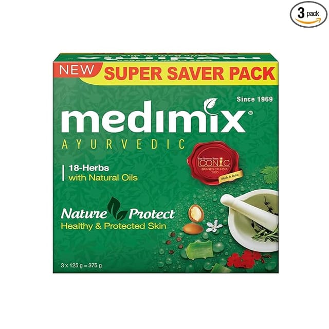 Medimix Ayurvedic Classic 18 Herbs Bathing Soap 125g (Combo Pack of 3) | Natural Oils For Healthy & Protected Skin | Shop Herbal | Natural | Paraben-free & Sulphate-free | 100% Vegan