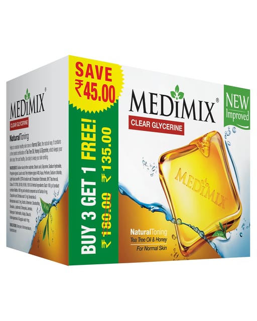 Medimix Clear Glycerine - Natural Toning Soap (100 G ) Buy 3 Get 1 Free