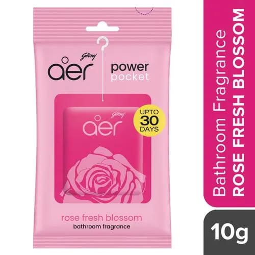 Godrej Aer Power Pocket - Long Lasting Bathroom Fragrance, Rose Fresh Blossom, 10 g