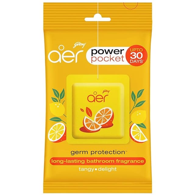 Godrej Aer Power Pocket Tangy Delight Lemon (10g) | Air Freshener - Bathroom and Toilet | Lasts 30 days