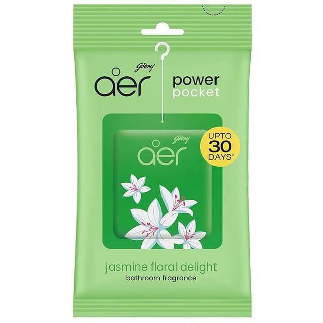 Godrej aer Power Pocket Bathroom Freshener Gel Jasmine Floral Delight (10G) | Lasts Up To 30 Days | Germ Protection