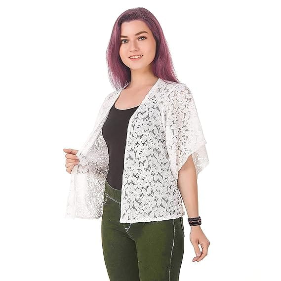 Yuneek Women/Girls Lace Broad Sleeve Casual Shrug