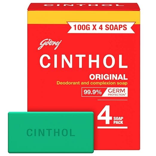 Cinthol Original Soap, 100g (Pack of 4) | Germ Protection | Soaps For Bath | Grade 1 Soap | For All Skin Types