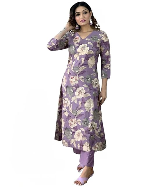 GoSriKi Women's Rayon Floral Straight Kurta with Pant Set