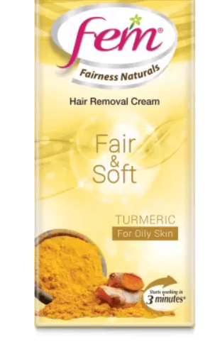 Fem Fairness Naturals Turmeric Hair Removal Cream Fair and Soft Sensitive Skin (60Gm) Cream