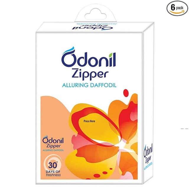 Odonil Bathroom Air Freshener Zipper - Alluring Daffodil - 10 G (Pack Of 6) Multicolor - Alluring Daffodil