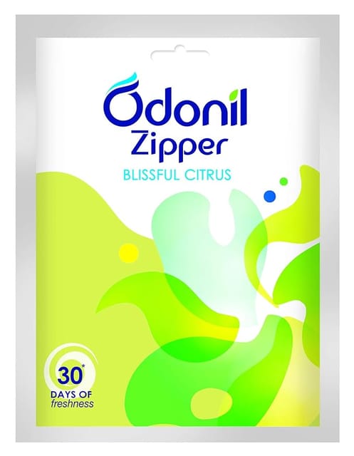 Odonil Bathroom Air Freshner Zipper (Blissful Citrus) - 10g | Instant & Long Lasting Fragrance | Lasts upto 30 days | Germ Protection