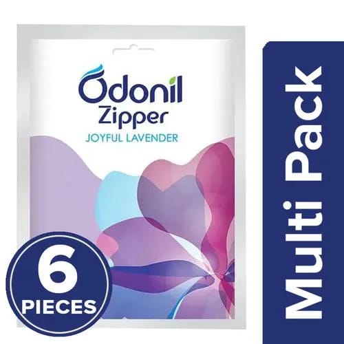 Odonil Zipper Bathroom Air Freshener - Joyful Lavender, 6 x 10 g Multipack