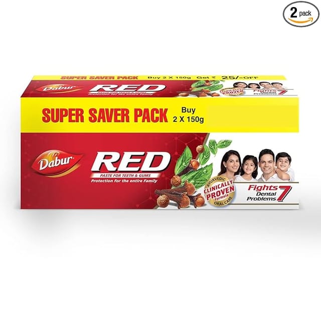 Dabur Red Toothpaste -300g Super Saver| Fluoride Free| Helps In Bad Breath Treatment, Cavity Protection, Plaque Removal | For Whole Mouth Health | Power Of 13 Potent Herbs