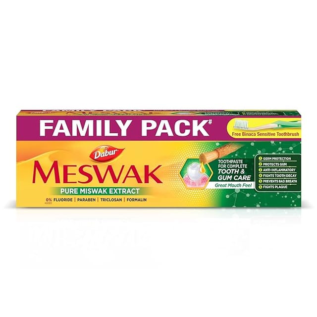 Dabur Meswak Complete Oral Care Toothpaste - 300g | Complete Oral & Gum Care Toothpaste | Contains Pure & Rare Miswak extract | No added Fluoride, Paraben, Triclosan & Formalin