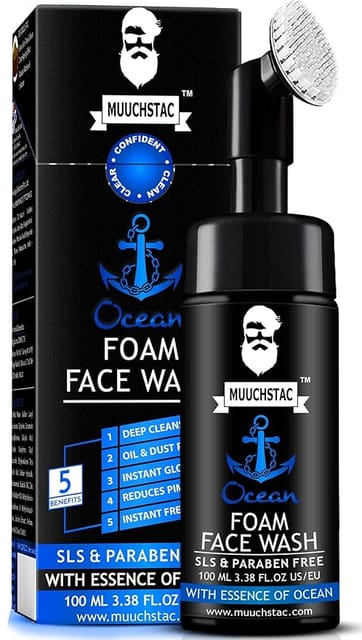 Muuchstac Ocean Foam Face Wash for Men | Fight Acne & Pimples, Brighten Skin, Clears Dirt, Oil Control, Refreshing Feel - Multi-Action Formula | 100 ml