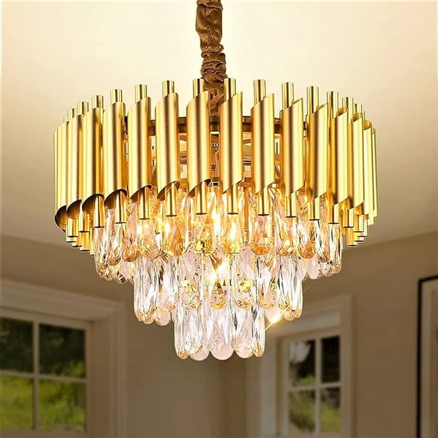 FLOSTON Modern Crystal 3-Tier Gold Chandeliers with Ceiling Light Fixture for Living Room Bedroom and Hallway 400mm…